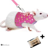 ✿BrenLux® Wandel tuigje knaagdier - Leiband knaagdier - S - Hamster wandelleiband  - Inclusief speeltje - Tuigje met klittenband - Tuigje wandelen rat - Harnas voor cavia - Gareel