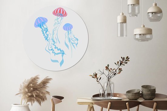 WallCircle - Wall Circle - Wall Circle Indoor - Méduse - Wit - 120x120 cm - Décoration murale - Peintures Ronds XXL