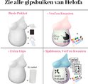 Aperçu des kits de ventre en plâtre Helofa : kit de base, kit peinture et pinceaux, kit XL et kit pochoirs, peinture et pinceaux.