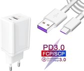 PurePower Snellader USB Stekker 3A/met Snellaad Oplaadsnoer Kabel Oplaadkabel Thuislader Oplader Adapter Oplaadstekker Blokje -Geschikt voor LG Bello II / Class / G3/G4/G5/G6/G7/G8/G9/K4/K40/