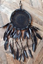 Zwarte Dromenvanger Essence 22cm - Handgemaakt op Bali van natuurlijke materialen - Muurdecoratie - Wanddecoratie - Slaapkamer - Dreamcatcher - Smith Premium®