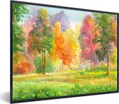 Fotolijst incl. Poster - Een kleurrijke illustratie van bomen - 50x40 cm - Posterlijst