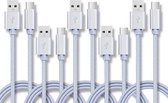 5 STKS USB naar USB-C / Type-C nylon gevlochten oplaadkabel voor gegevensoverdracht, kabellengte: 1 m (zilver)