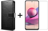 Xiaomi Redmi Note 10 Pro hoesje bookcase met pasjeshouder zwart wallet portemonnee book case cover - 1x Xiaomi Redmi Note 10 Pro screenprotector