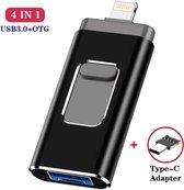 iPhone USB Stick - 4 in 1 USB 3.0 Flashdrive Voor Smartphone - Geheugenkaart - iPhone USB Adapter - 64GB - Zwart