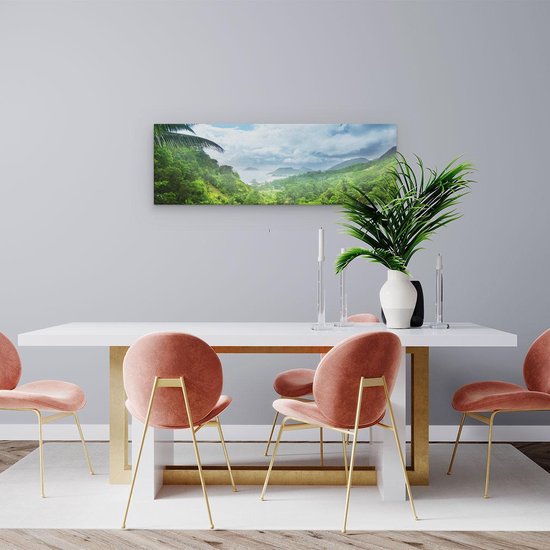 Artaza Canvas Schilderij Jungle - 90x30 cm - Wanddecoratie Zeezicht - Muurdecoratie Tropisch Landschap - Schilderijen Op Canvas Bergen
