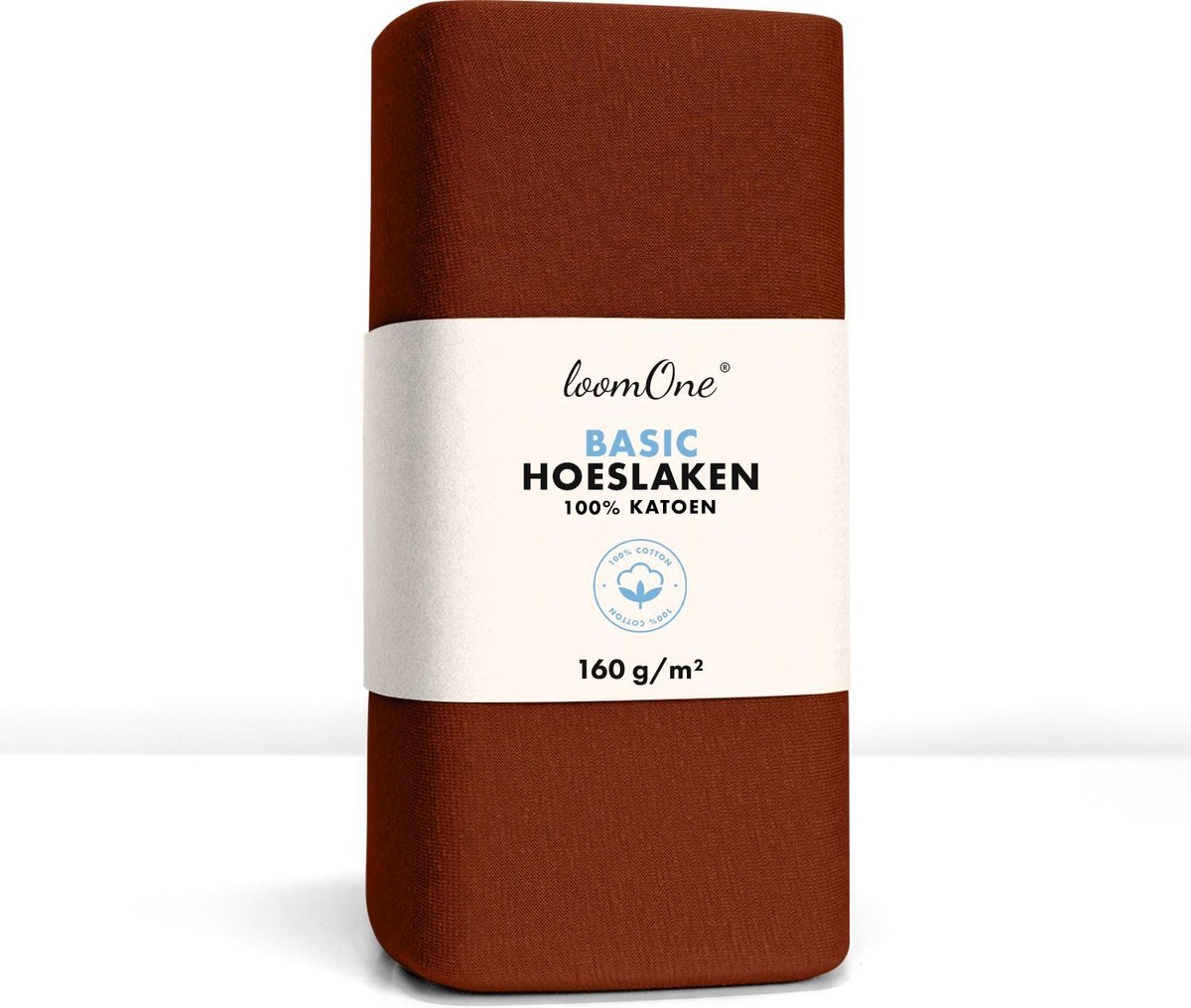 Loom One Hoeslaken – 100% Jersey Katoen – 180x200 cm – tot 25cm matrasdikte– 160 g/m² – Bruin