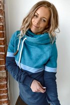 Hoodie Trui Dames - Colorblock Blauw - Maat M