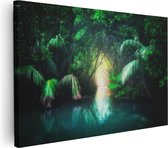 Artaza Canvas Schilderij Tropische Jungle Met Een Turquoise Meer - 120x80 - Groot - Foto Op Canvas - Wanddecoratie Woonkamer