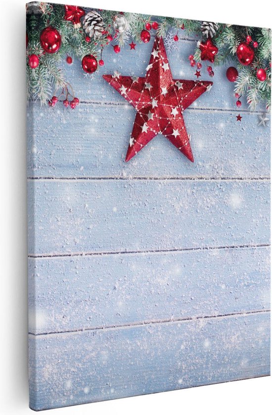 Artaza - Canvas Schilderij - Kerst Achtergrond Met Sneeuw Op Tafel - 40x50 cm - Wanddecoratie Woonkamer - Schilderijen - Muurdecoratie