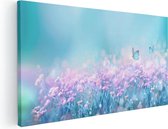 Artaza Canvas Schilderij Twee Blauwe Vlinders Bij Roze Bloemen - 120x60 - Groot - Foto Op Canvas - Canvas Print