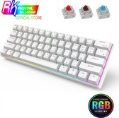 RK61 Gaming Keyboard Wit - RGB Verlichting - Hot-Swappable Ergonomisch Mechanisch Gaming Toetsenbord Met Draadloos Verbinding - Qwerty - 60% Met Multimedia Toetsen - Blue Switch