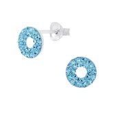 Joy|S - Zilveren cirkel oorbellen - 8 mm rond - kristal blauw - donut oorknoppen