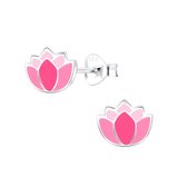 Joy|S - Zilveren bloem oorbellen - roze waterlelie - 8 x 6 mm
