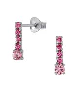 Joy|S - Zilveren bar/ staaf oorbellen - roze kristal