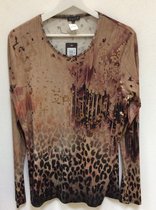 T-Shirt-Bruin/Beige-Print-maat 42