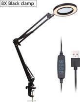 TBG™ Opvouwbare - Professionele Vergrootglas Bureaulamp - Vergrootglas - LED Licht - Leeslamp - met Drie Dimmen Modes - USB Voeding - Black Clamp 8X