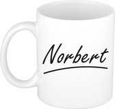 Norbert naam cadeau mok / beker met sierlijke letters - Cadeau collega/ vaderdag/ verjaardag of persoonlijke voornaam mok werknemers