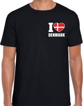 I love Denmark t-shirt zwart op borst voor heren - Denemarken landen shirt - supporter kleding S