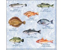 Ambiente Tafel diner/lunch servetten - 20x stuks - vissen print - 33 x 33 cm - Seafood - Maritiem
