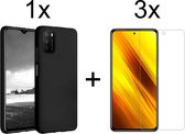 Xiaomi Poco M3 hoesje zwart siliconen case hoes cover hoesjes - 3x Xiaomi Poco M3 Screenprotector