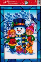 Raamsticker Kerst - Knuffelende Sneeuwpop - 20x27 cm