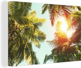 Canvas Schilderij Palmboom - Zon - Zomer - 30x20 cm - Wanddecoratie