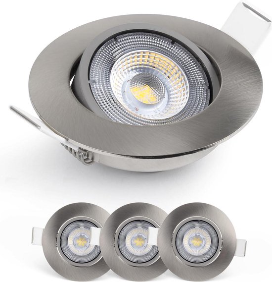 Emos Exclusive 2700K Warm Wit Set van 3 LED Inbouwspots, 300 lumen vervangt 35W, LED Spotjes | Ultra lage inbouwdiepte Inbouwspots Geborsteld Nikkel 50° Draaibaar