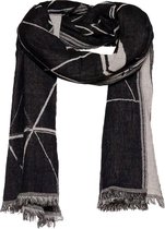 Sjaal zwart - 100% dubbel geweven wol - ingeweven driehoek print