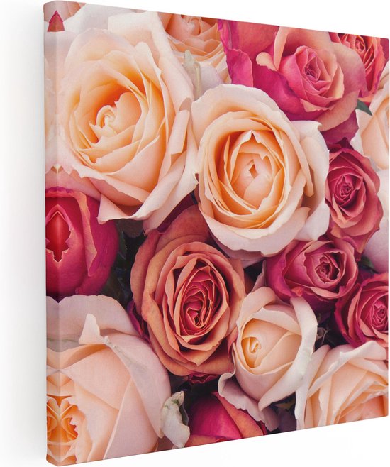 Artaza Canvas Schilderij Roze Rozen Achtergrond - Bloemen - 60x60 - Foto Op Canvas - Canvas Print