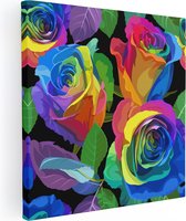 Artaza Canvas Schilderij Kleurrijke Rozen - Bloemen - Abstract - 60x60 - Foto Op Canvas - Canvas Print
