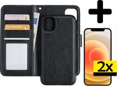 Hoes voor iPhone 12 Pro Hoesje Case Uitneembaar Met 2x Screenprotector - Hoes voor iPhone 12 Pro Bookcase Hoes Wallet Case Met 2x Screenprotector - Zwart