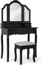 NumberOne® Make Up Tafel 3 Verstelbare Spiegels Oplegplanken - Kruk - Modern - Wit