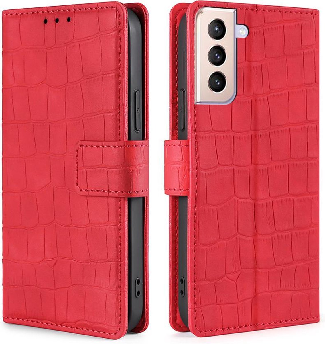 Telefoonhoesje Samsung Galaxy S21 | Hoogwaardig Pu Leren Bookcase | Pasjeshouder | Luxe Uitstraling | Rood
