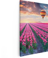 Artaza Canvas Schilderij Bloemenveld Met Roze Tulpen - Luchtballon - 20x30 - Klein - Foto Op Canvas - Canvas Print