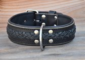 LEREN HONDEN HALSBAND GEVLOCHTEN ZWART (48-56CM)