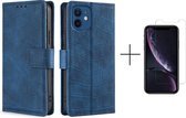 Telefoonhoesje iPhone 12 | Hoogwaardig Pu Leren Bookcase | Pasjeshouder | Luxe Uitstraling | Blauw + 1x screenprotector