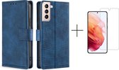 Telefoonhoesje Samsung Galaxy S21 Plus | Hoogwaardig Pu Leren Bookcase | Pasjeshouder | Luxe Uitstraling | Blauw + 1x screenprotector