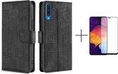 Telefoonhoesje Samsung Galaxy A50 | Hoogwaardig Pu Leren Bookcase | Pasjeshouder | Luxe Uitstraling | Zwart + 1x screenprotector