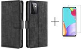 Telefoonhoesje Samsung Galaxy A72 | Hoogwaardig Pu Leren Bookcase | Pasjeshouder | Luxe Uitstraling | Zwart + 1x screenprotector