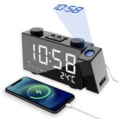 M.Y.© Digitale 3 in 1 Wekkerradio met Projectie en USB-Oplader - Projectiewekker met Adapter en Snooze-functie - Weerstation Temperatuur en Wekkerradio met Dual-functie