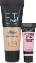 Maybelline Fit Me Matte + Poreless Foundation + Facestudio Prime - 128 Warm Nude (voor normale tot vette huid)
