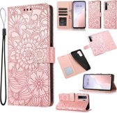 Voor Huawei nova 7 SE Huid Voelen Reliëf Zonnebloem Horizontale Flip Lederen Case met Houder & Kaartsleuven & Portemonnee & Lanyard (Rose Goud)