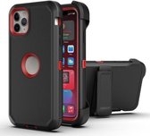 Robot schokbestendig siliconen + pc-beschermhoes met clip aan de achterkant voor iPhone 11 (zwart rood)