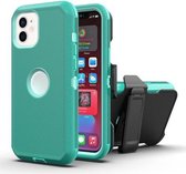 Robot schokbestendig siliconen + pc-beschermhoes met achtercliphouder voor iPhone 12 Pro Max (groen + lichtgroen)