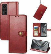 Voor Honor V40 5G Effen Kleur Lederen Gesp Telefoon Case met Lanyard & Fotolijst & Kaartsleuf & Portemonnee & Stand Functie (Rood)