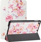 Zijdetextuur Gekleurd Tekenpatroon Horizontale Flip Magnetische PU-lederen hoes met drie opvouwbare houder en slaap- / wekfunctie Voor iPad mini 4 / mini (2019)(Camellia)