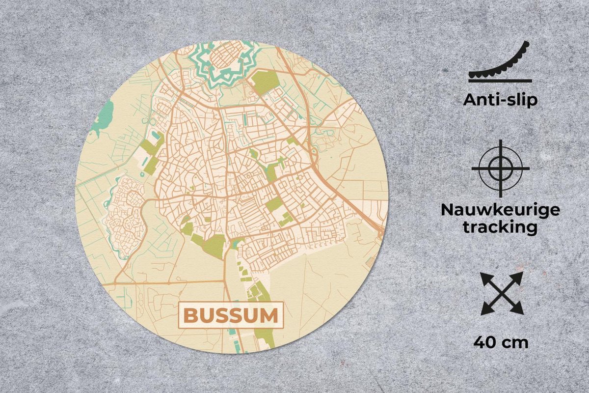 Muismat rond 40x40 cm - Mousepad Kaart - Bussum - Vintage - Ronde muismatten