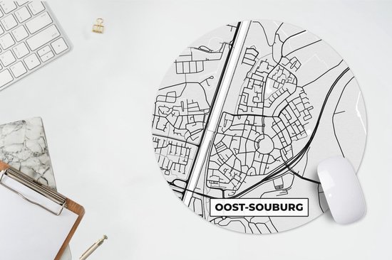Muismat - Mousepad - Rond - Stadskaart - Oost-Souburg - Grijs - Wit - 40x40 cm - Ronde muismat - MousePadParadise