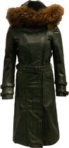 PARKA LEREN DAMES JAS GROEN MET AFNEEMBAAR (kunst) BONTKRRAG EN CAPUCHON – MADONA - 34